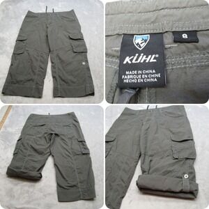 Kuhl Pants Womens 8 Green Drawstring Waist Roll Up Legs Cargo Capri Hiking Nylon